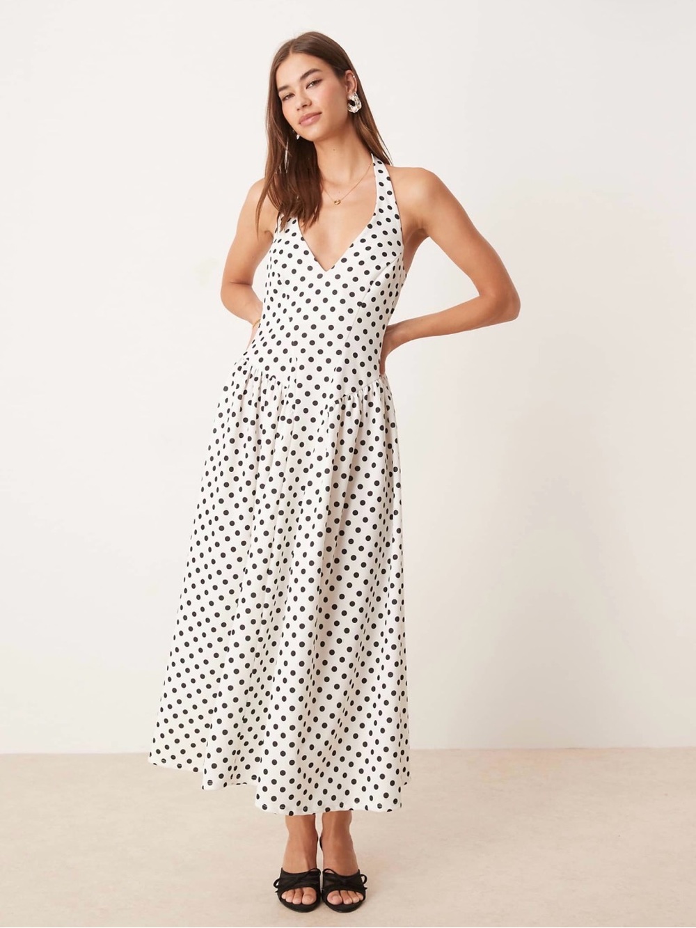 ASOS White Polka Dot Corset Halter Midi Dress
